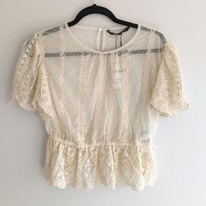 Zara lace top elastic waist & pretty sleeves BNWT